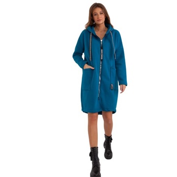 BLUZA DŁUGA OVERSIZE Z KAPTUREM NIEBIESKA MORSKI UNIWERSALNA Z SUWAKIEM