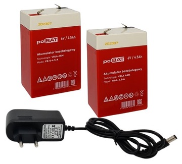 ZESTAW DO AUTKA 2x AKUMULATOR VRLA AGM 6V 4.5Ah + ładowarka LED 6V 2A