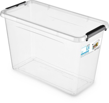 ORGANIZER POJEMNIK PLASTIKOWY 13L Z POKRYWĄ KLIPSAMI 40x20x26CM UNIWERSALNY