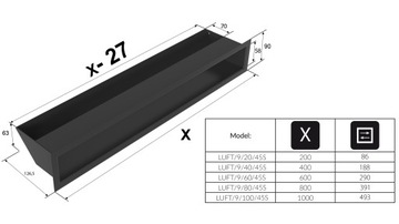 РЕШЕТКА ВЕНТИЛЯТОРА КАМИН ЛЮФТ 9X80 ЧЕРНЫЙ