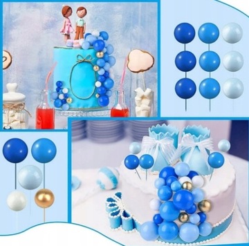 ТОПЕР ШАРЫ ШАРЫ БЕЛОЕ ЗОЛОТО СИНИЙ 100x УКРАШЕНИЕ ДЛЯ ТОРТА НА РОЖДЕНИЕ