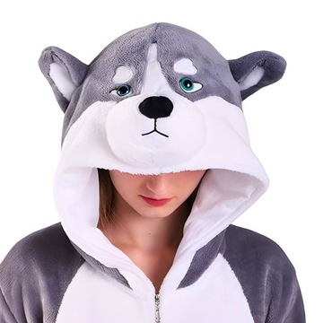 Piżama Onesie Kigurumi Kostium Przebranie Szary Husky S: 145 - 155cm