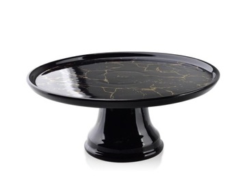 Patera czarna porcelanowa złoty marmurek 25cm