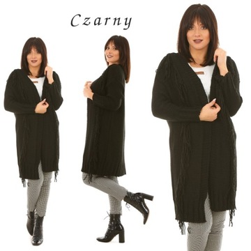 F491 włoski SWETER kardigan FRĘDZLE