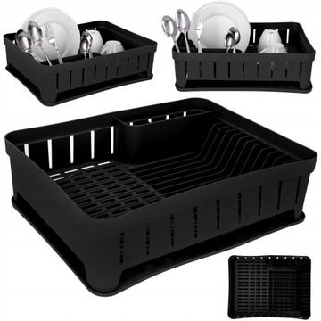 SUSZARKA DO NACZYŃ OCIEKACZ CZARNA LOFT NA 11 TALERZY WYJMOWANA TACA 40x31