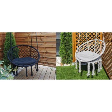 HUŚTAWKA OGRODOWA BOCIANIE GNIAZDO FOTEL WISZĄCY CZARNY BOHO 150 KG