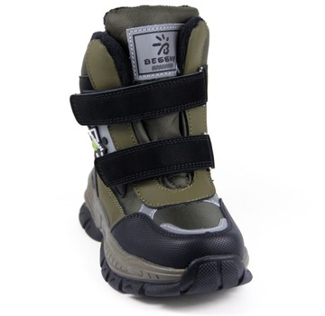 СНЕЖНЫЕ БОТИНКИ ДЛЯ МАЛЬЧИКОВ, ЗИМНИЕ БОТИНКИ С УТЕПЛЕНИЕМ, ШЕРСТЬ, МЕХ, липучка, Оливковый 25