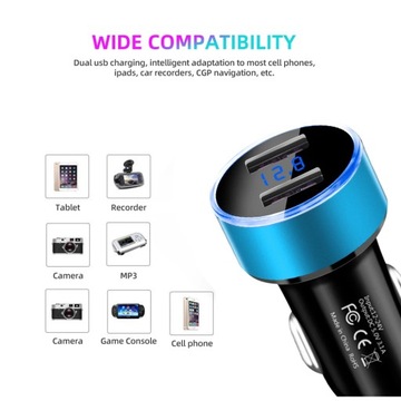 Uniwersalna szybka podwójna ładowarka samochodowa USB 12V-24V Wyświetlacz LED Papieros S