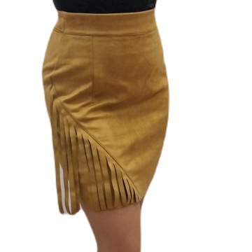 Замшевая юбка бордового цвета с бахромой, 50 см, бохо, размер 36.