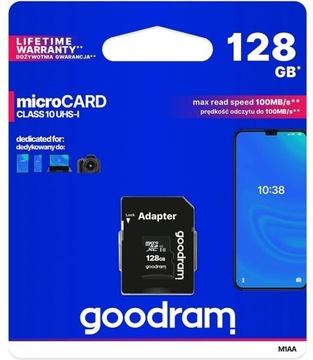 Карта памяти microSD емкостью 128 ГБ для камер наблюдения.