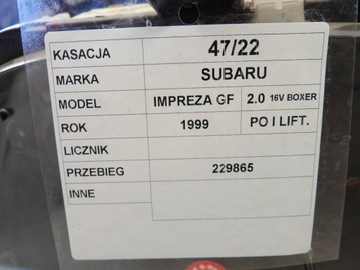 PŘÍSTROJOVÁ DESKA BUDÍKY SUBARU IMPREZA GF I 0219020