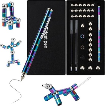 DŁUGOPIS MAGNETYCZNY Metalowy Wielofunkcyjny DIY POLAR Fidget Pen 3 wkłady