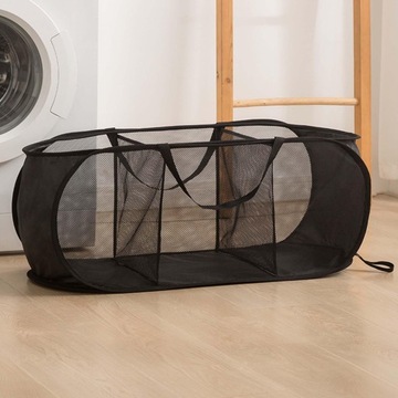 Складная корзина для грязного белья Корзина для белья для комнаты в общежитии, 3 решетки, черная