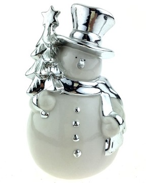 СНЕГОВИК С РОЖДЕСТВЕНСКОЙ ЕЛКОЙ СЕРЕБРЯНЫЙ БЕЛЫЙ 16см ПРЕМИУМ ФИГУРКА