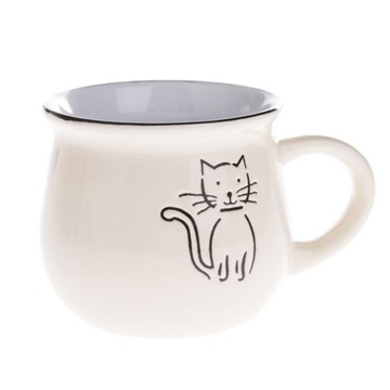Ceramiczny kubek beczułka kremowy kotek 440 ml kot