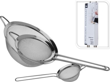 Stalowe srebrne SITKO KUCHENNE zestaw 3 sztuki - 20 cm, 14 cm, 8 cm
