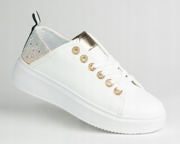 Trampki buty sportowe Jomix SD9482-7 biel cekiny beż gruba podeszwa 39