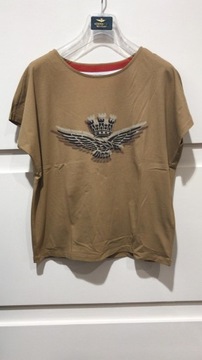 Brązowa Koszulka Damska Aeronautica Militare z Logotypem Bawełniana r. XS