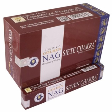 Naturalne Kadzidełka GOLDEN NAG SEVEN CHAKRA 7 czakr NIETOKSYCZNE