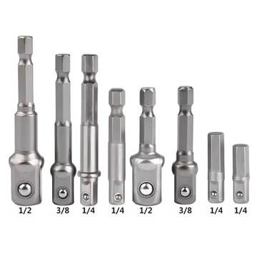 ADAPTERY REDUKCJE NA NASADKI DO WKRĘTARKI WIERTARKI 1/4 3/8 1/2 CrV 8szt.