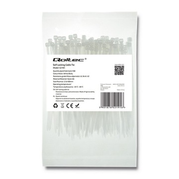 Qoltec Opaski zaciskowe/trytki 2.5*100mm Nylon66 UV Białe