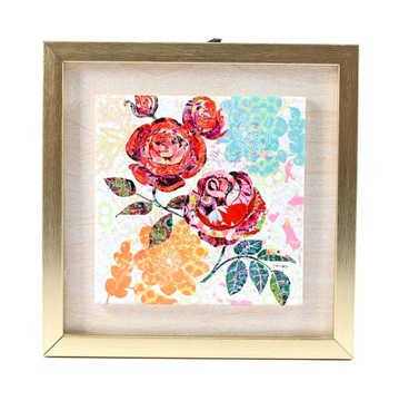 RÓŻE MALOWANY KWIAT OBRAZ NA ŚCIANĘ RAMKA 24x24CM