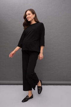 K006D10 БЛУЗКА ДЛЯ МАТЕРИАЛОВ ЧЕРНАЯ В РЕБИНКУ СВОБОДНАЯ КЛАССИЧЕСКАЯ DEFACTO XXL