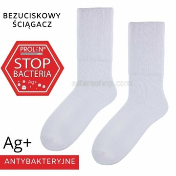 Skarpety bezuciskowe z jonami srebra, białe