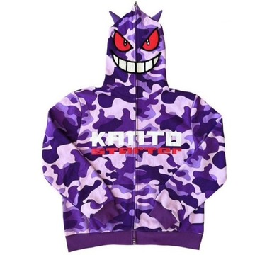 Gengar Y2K BLUZA MĘSKA Z KAPTUREM FULLZIP HIP HOP Najlepsza Jakość