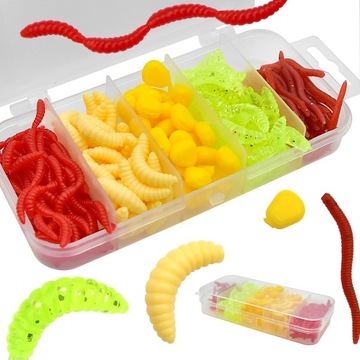 Набор рыболовных приманок 160 шт. в коробке с отделениями для червей.