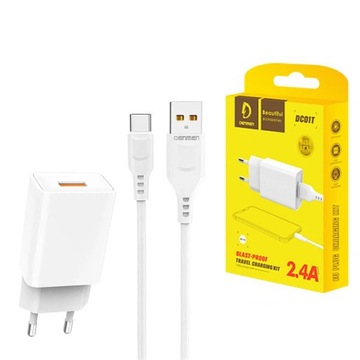 ŁADOWARKA SIECIOWA 2.4A + KABEL TYP-C USB BIAŁA ZESTAW 2400mA 12W IPHONE