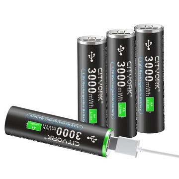 4 szt. Akumulator litowo-jonowy AA 1,5 V typu C, ładowany przez USB, akumulator R6