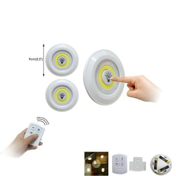 3x COB LAMP БЕСПРОВОДНАЯ САМОКЛЕЯЩАЯСЯ АККУМУЛЯТОРНАЯ ЛАМПА 2 РЕЖИМА + ДИСТАНЦИОННОЕ УПРАВЛЕНИЕ