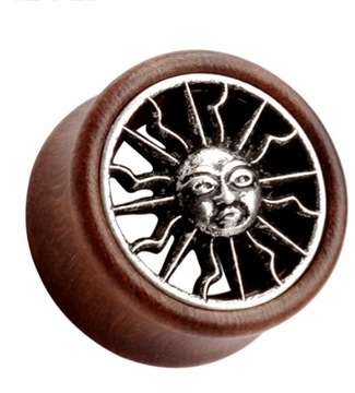 Plug tunel ORGANIC drewniany Słońce sun 8mm