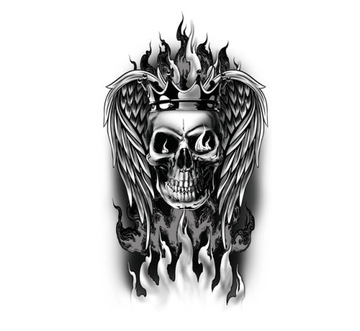 Sztuczny tatuaż czaszka korona skrzydła czarny