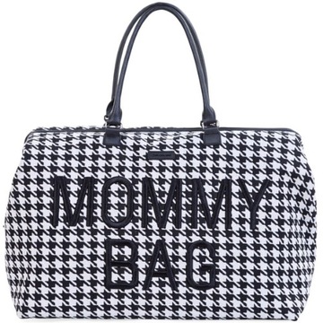 CHILDHOME TORBA MOMMY BAG DUŻA POJEMNA CZARNO-BIAŁA PEPITKA tweedowa