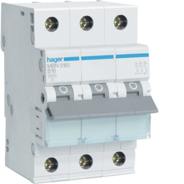 HAGER Wyłącznik nadprądowy 3P B16A 6kA AC MBN316E