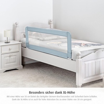 Reer Barierka do łóżka Sleep'n Keep 150 cm, niebieska / szara