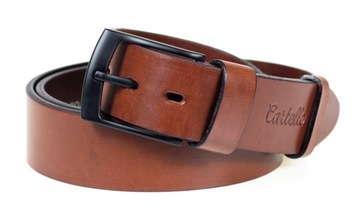 Skórzany brązowy PASEK CZARNA klamra Cartello C-0340-2-85|obwód 80-85cm