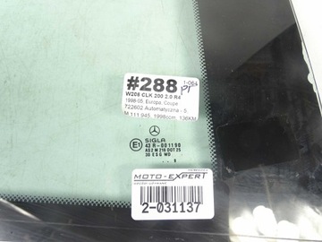MERCEDES CLK W208 SKLO (OKNO) PRAVÝ ZADNÍ