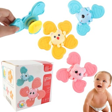 FIDGET SPINNER Z PRZYSSAWKĄ SENSORYCZNĄ GRZECHOTKA KĄPIEL PREZENT 3 SZTUKI