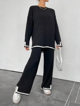 Shein czarny komplet dzianina spodnie sweter kontrast NJ2 mny M
