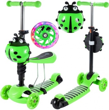 БАЛАНСОВЫЙ СКУТЕР 5в1 BIEDRONKA RIDING ТРЁХКОЛЕСНЫЙ СВЕТОДИОДНЫЙ ЗЕЛЕНЫЙ