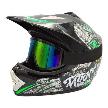 KASK DLA DZIECKA DZIECIĘCY CROSS ROWER ENDURO NA CROSSA QUADA LEKKI S GOGLE