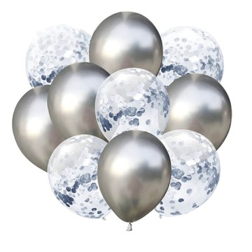 BALONY z konfetti SREBRNE metaliczne10szt