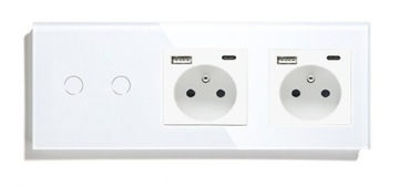 WŁĄCZNIK DOTYKOWY PODWÓJNY+2GNIAZDKA USB-C SZKŁO