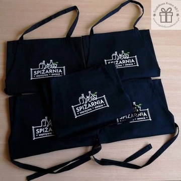 Fartuch CATERINGOWY gastronomiczny kuchenny z LOGO napis bawełna SOLIDNY