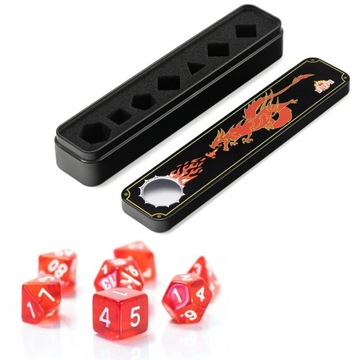 ZESTAW 7 AKRYLOWYCH KOSTEK RPG + METALOWE ETUI
