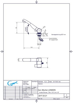 Comet London смеситель с изливом, горячая и холодная вода