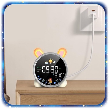ZEGAR BUDZIK KRÓLIK DLA DZIECI LAMPKA NOCNA LED TIMER BIAŁY SZUM Na Lato